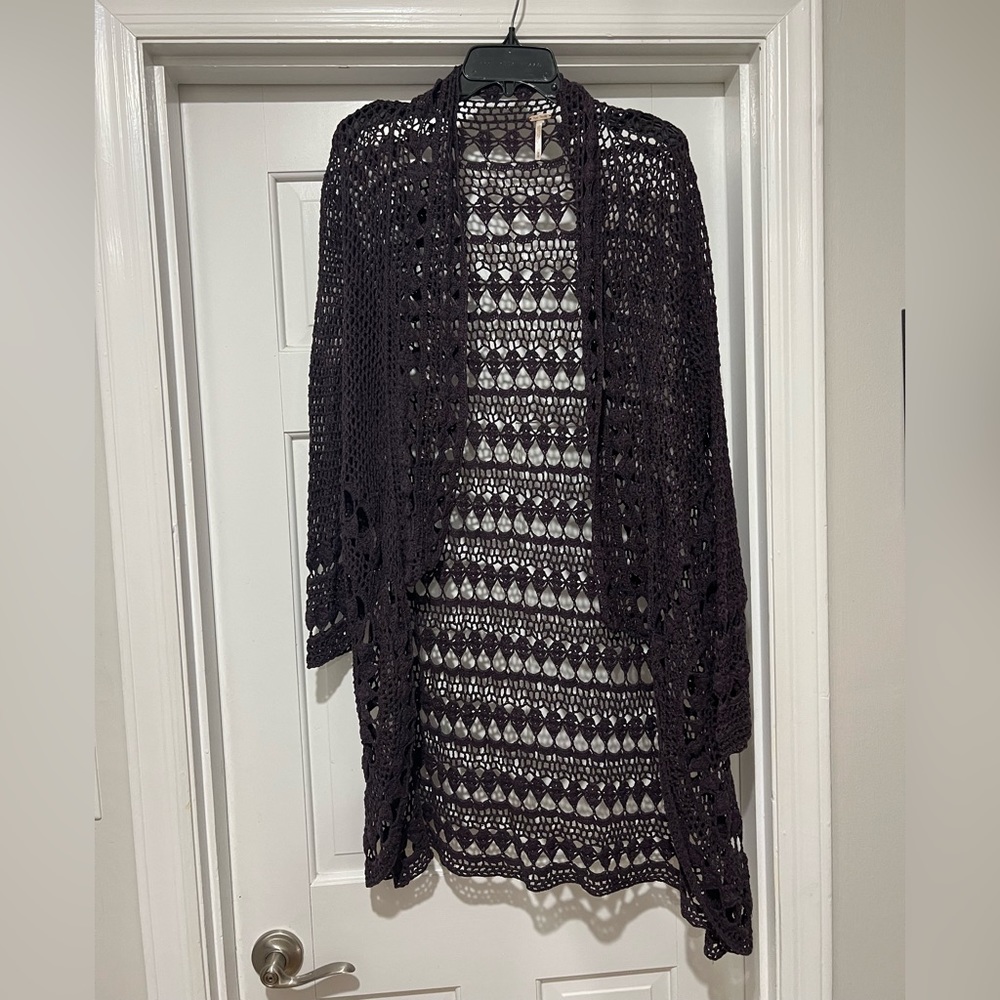 Deep, purple, crocheted, Free People duster